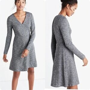 Madewell Bridgewalk Dress Size 0 Gray V-Neck‎ Long Sleeve Fit Flare NWT NEW $118